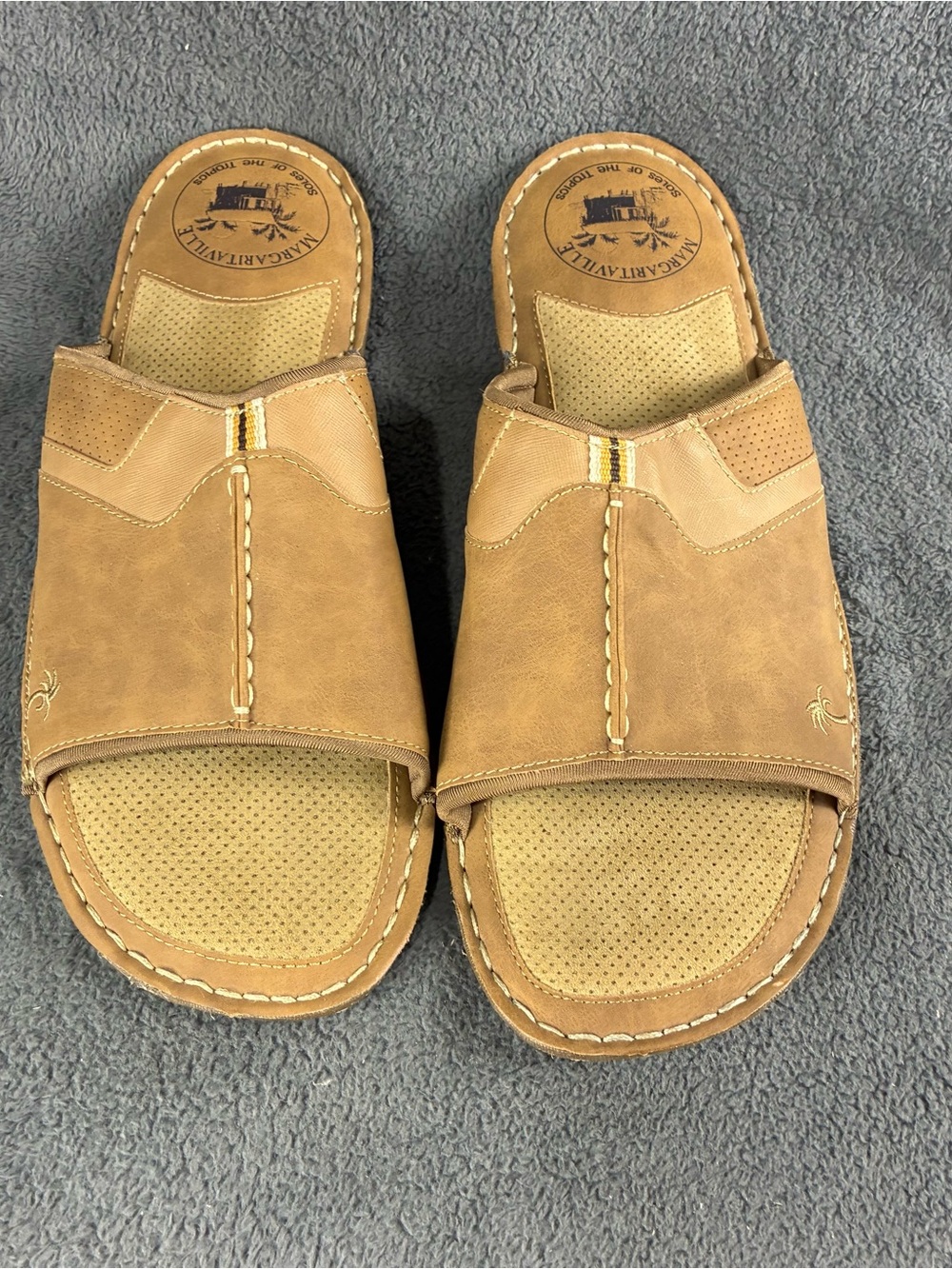 Jimmy Buffet Margaritaville Leather Cushioned Slip On Slides Sandals Mens Sz 13